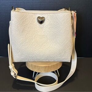 Betsey Johnson Cream Embossed Heart & Skull Crossbody Bag